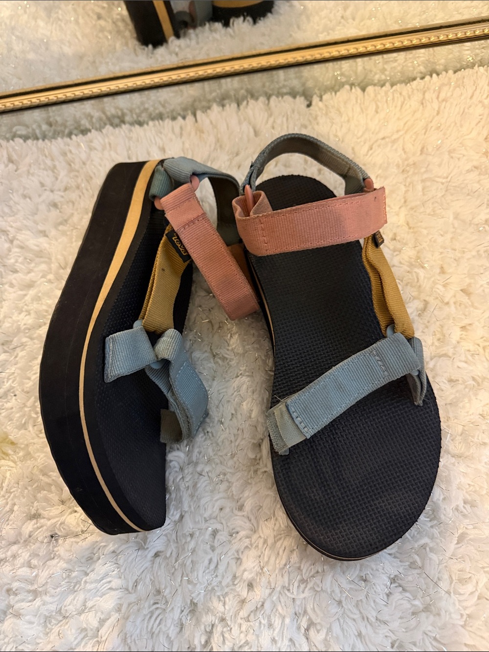 Teva Women's Multicolored Platform Strap Sandals - Pink, Light Blue & Black